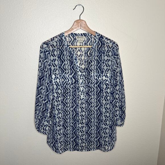 Lucky Brand Blue Boho Peasant Blouse Medium - Picture 1 of 8
